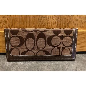 Coach Signature Canvas & Leather Checkbook Cover Brown